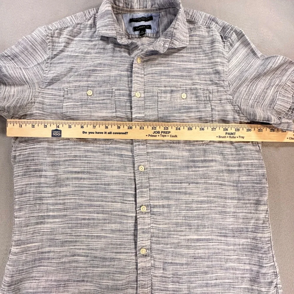 Banana Republic Camden Fit Mens Medium Blue White 100%‎ Linen Short Sleeve Shirt